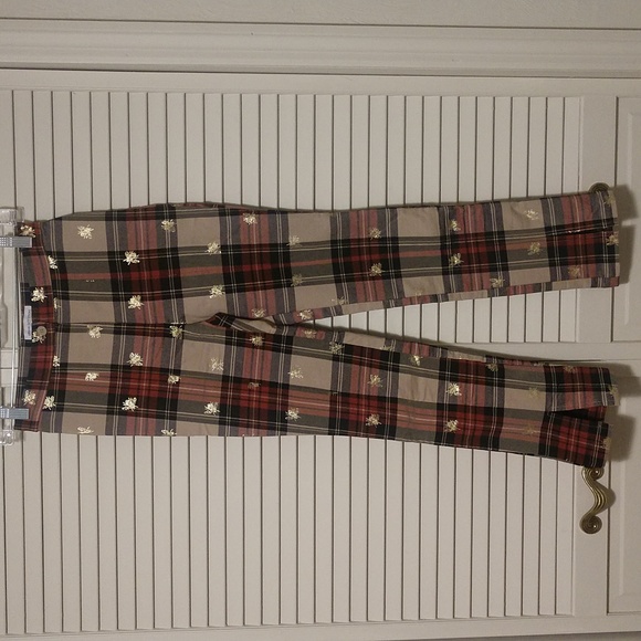 Urban Outfitters High Waist Plaid Bee Print Cropped Trousers Size 0 - Picture 3 of 10
